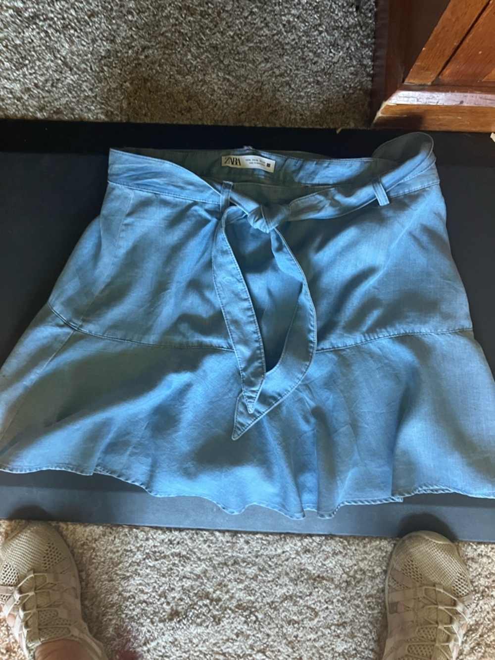 Flared blue mini skirt